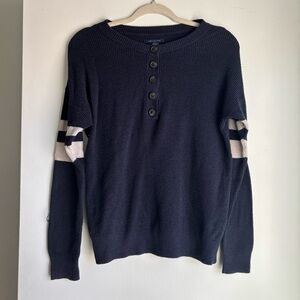 AE Navy & Cream Striped Henley Sweater | S